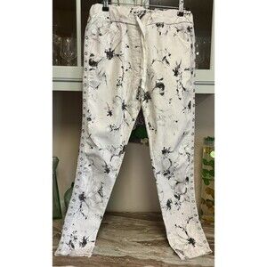 Venti6 Italy Women's Medium Black & White Floral Print High Rise Jogger Pants